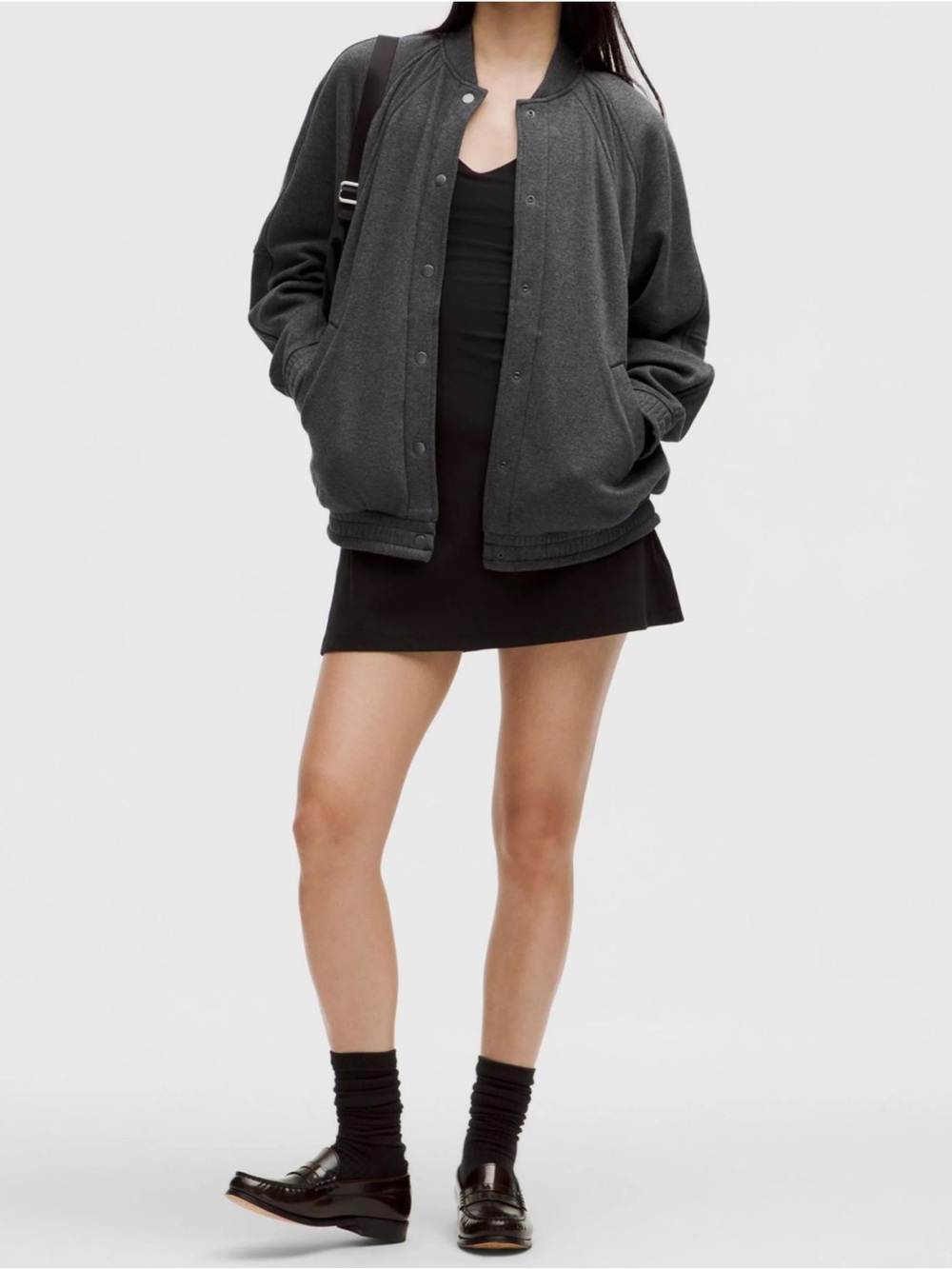 Lululemon Scuba Oversized Varsity Jacket Plush Interior Heathered Core Black M/L